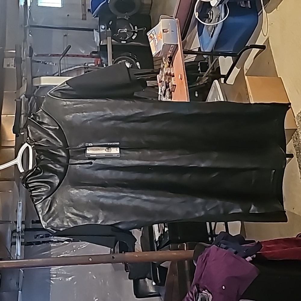 Aowofs Black faux leather hooded shirt size xl. runs small.